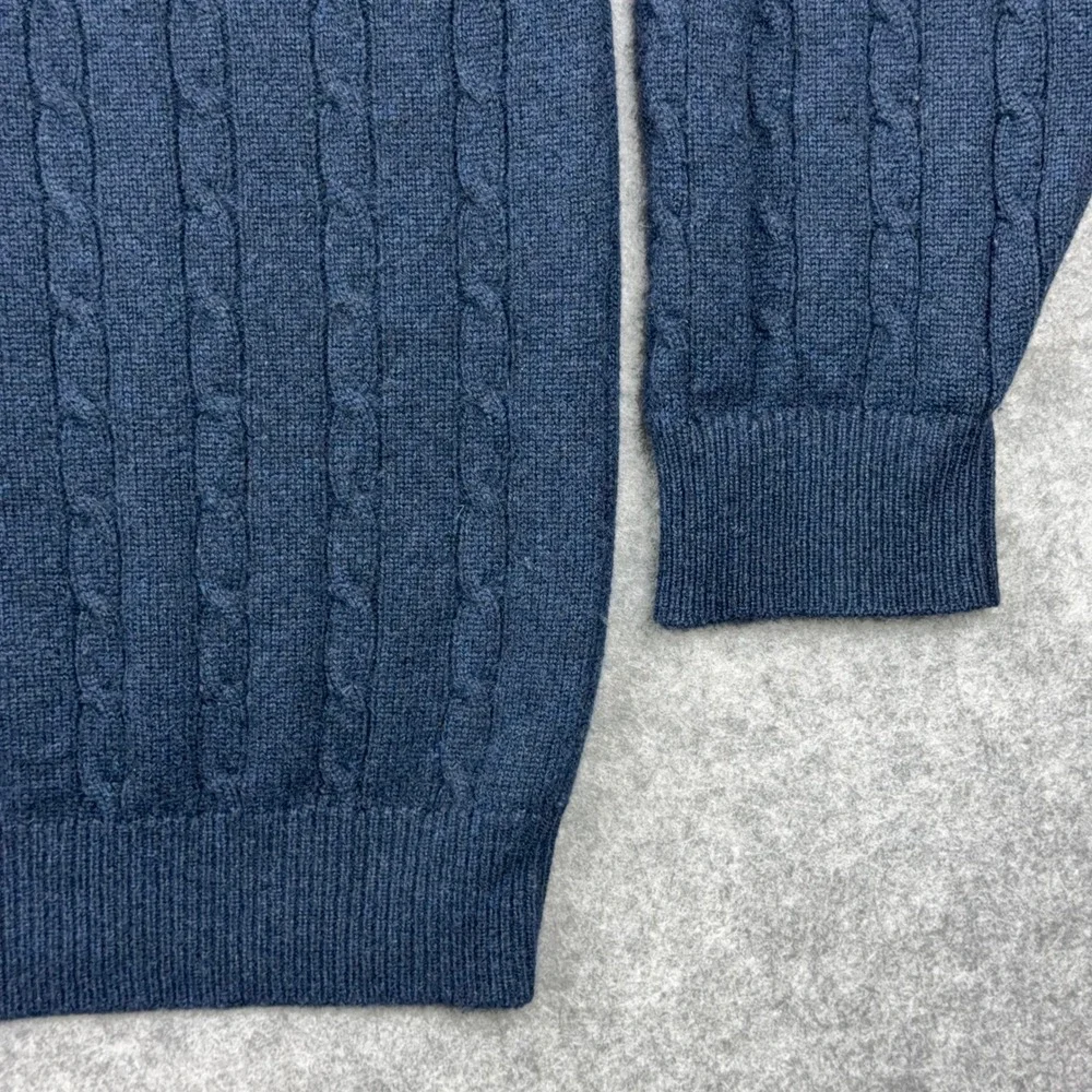 Paul Stuart 100% Cashmere Sweater Mens XL 1/4 Zip Cable Knit Blue Made in Italy